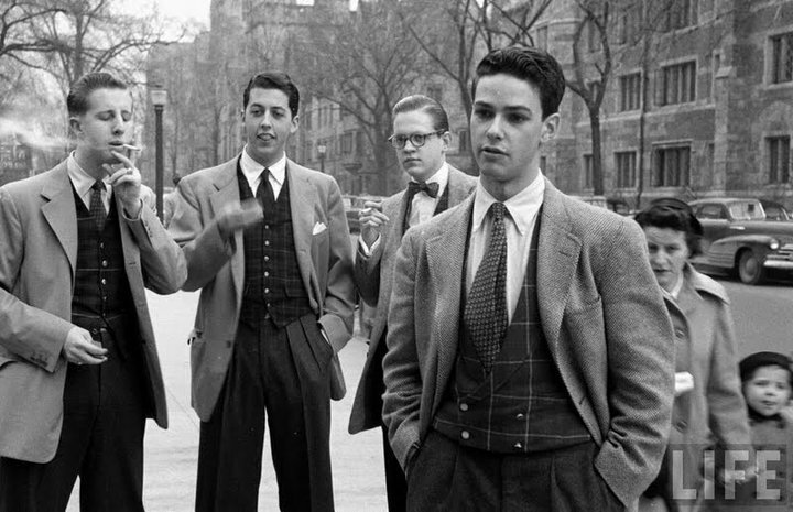 Young Oxford undergraduates wearing elements of the neo-Edwardian style in the early 1950's.